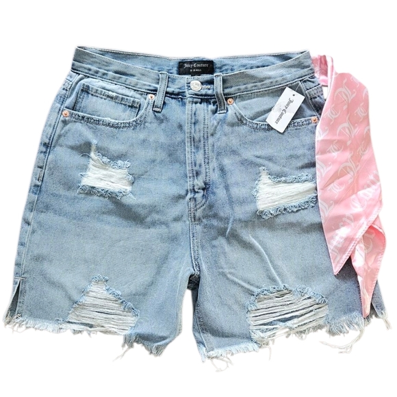 Juicy Couture Light Blue Distressed Jean Shorts with button fly. - Picture 1 of 8